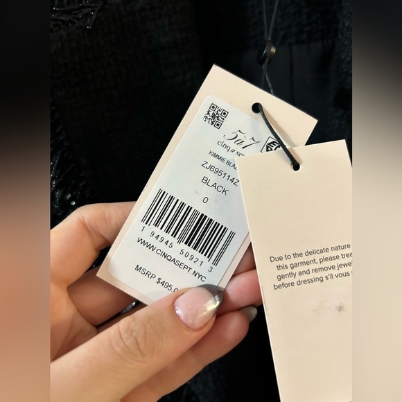 Cinq a Sept Kimmie Metallic Fringe Ruched Sleeve Blazer in Black New with Tags! - Picture 9 of 13